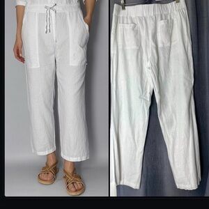 New Nicole Miller Linen Blend white straight pocket Pants  L
